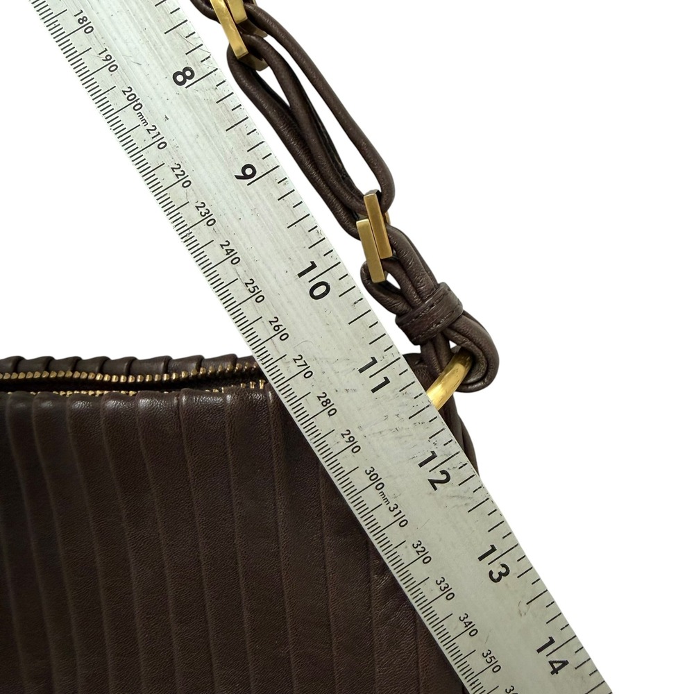 Cole Haan Brown Leather Pleated Tassel Shoulder‎ Bag Gold Hardware Hobo Handbag - Picture 7 of 11